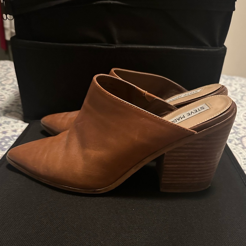 Steve Madden mules brown leather 4 inch heel
